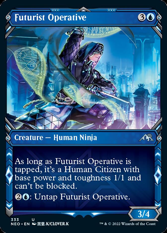 mtg kamigawa cards Neon Dynasty Network Disruptor 071/302 Magic the Gathering Kagachi Made Manifest is all colors Futurist Operative (Showcase Ninja) [Kamigawa: