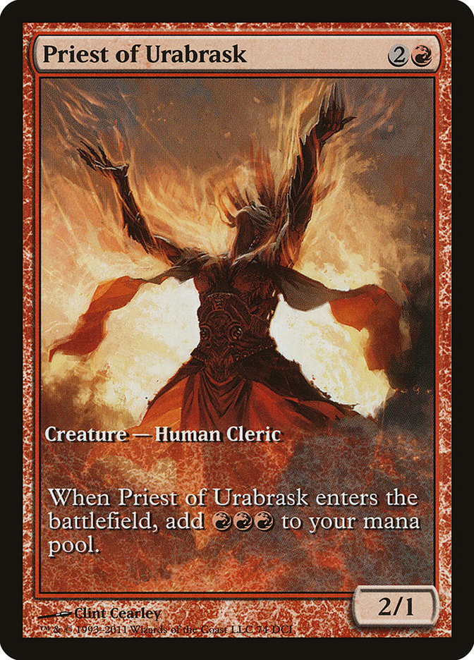 Priest of Urabrask (Game Day) (Extended Art) [New Phyrexia Promos]